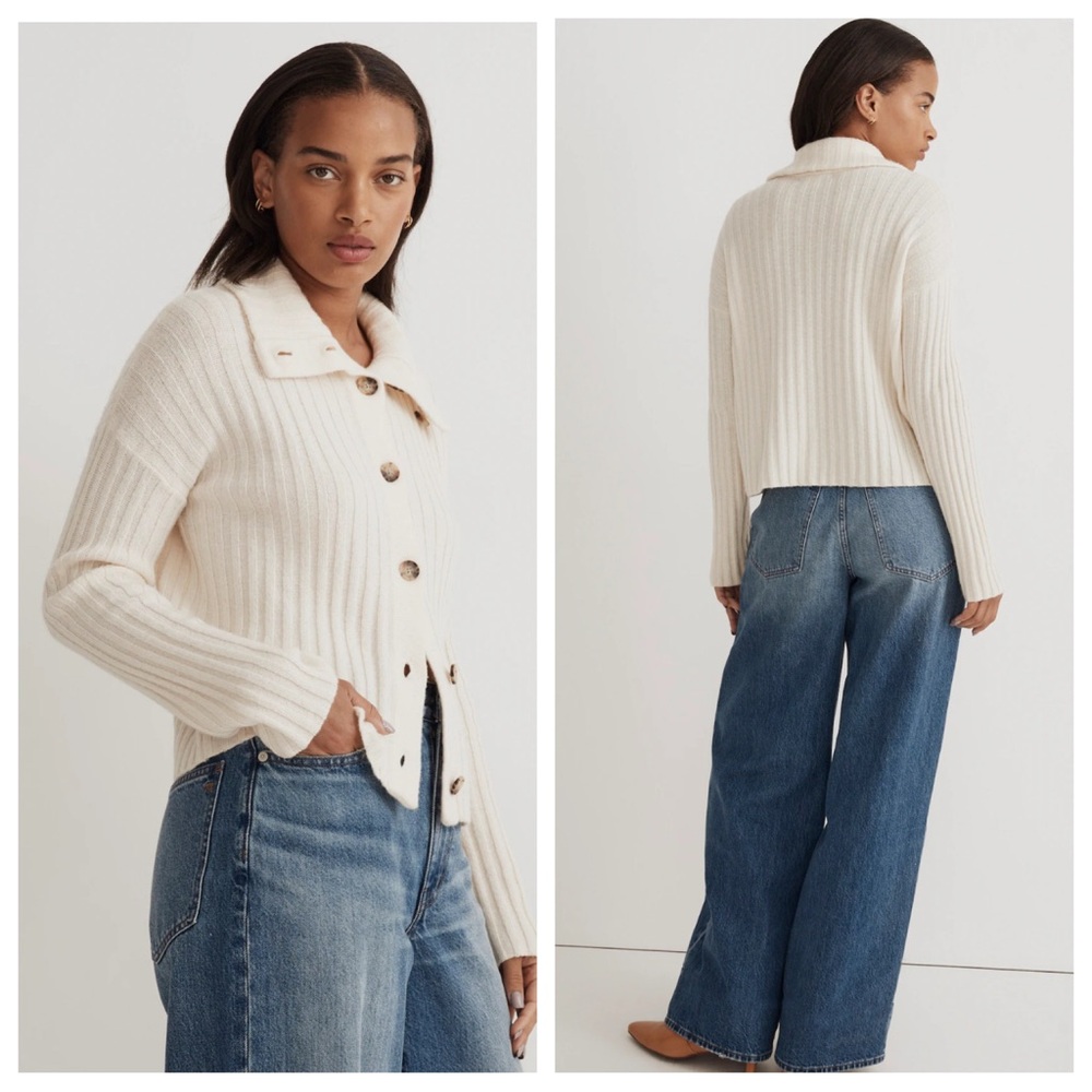 Madewell oversized collar beige Cardigan sweater